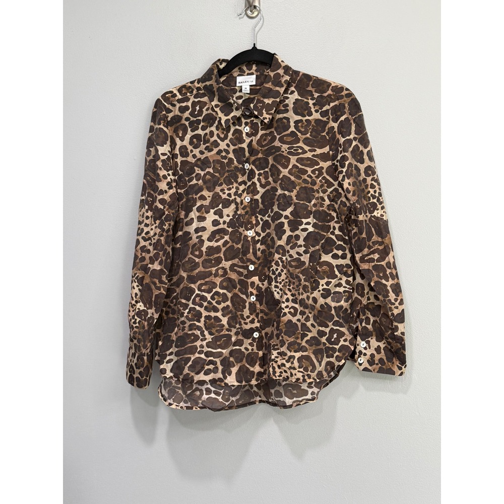 Bailey 44‎ Womens Brown Leopard Print Button Down Shirt Size M semi sheer